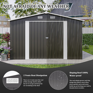 10x14 Ft Outdoor Metal Storage Shed with 3 Lockable Doors, 4 Air Vents & Sloped Roof, Heavy-Duty Garden Tool Shed for Backyard, Patio & Lawn