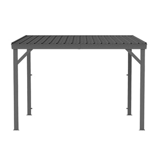 Wall-Mounted Hardtop Lean-to Gazebo with Gutters – Galvanized Steel Roof Outdoor Pergola Canopy