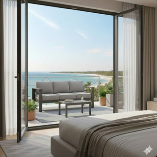 2 Pieces Outdoor Patio Set, All-Weather 75” 3-Seat Metal Patio Sofa Couch with Thick Cushions,  Frame and 43” Coffee Table