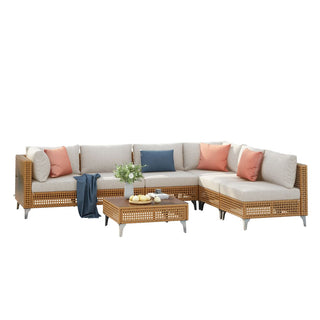 7-Piece Wicker Patio Conversation Set with Thick Cushions & Coffee Table | Outdoor Sectional Sofa for Backyard & Porch