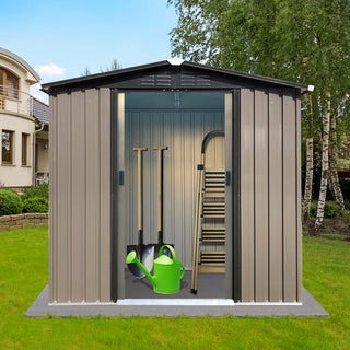 Mondawe 6ft x 4ft Metal Outdoor Storage Shed with Sliding Doors and Apex Roof, Brown Garden Tool Organizer