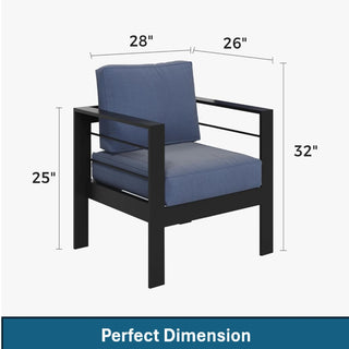 2-Pack 28" All-Weather Aluminum Patio Armchairs with Thick Blue Cushions