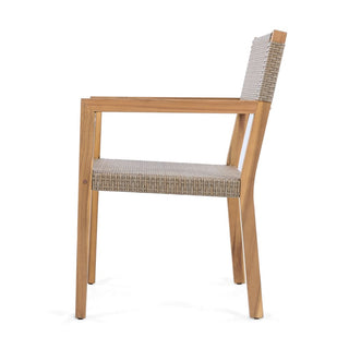 Outdoor Dining Chairs Set of 2, Light Teak Acacia Wood Frame and Multi Light Brown PE Wicker