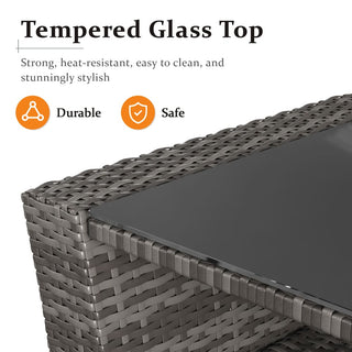 4 Piece Outdoor Patio Furniture Set, Outdoor Sectional Sofa with Tempered Glass Coffee Table and Cushions