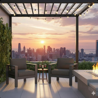 Set of 2 28" All-Weather Metal Patio Armchairs with Thick Gray Cushions & Gray Frame