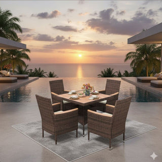 4-Piece All-Weather Brown Rattan Patio Dining Chair