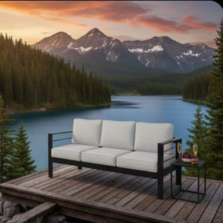 73" All-Weather Aluminum Patio Sofa, 3 Seat Outdoor Couch with Thick Cushions &  Frame