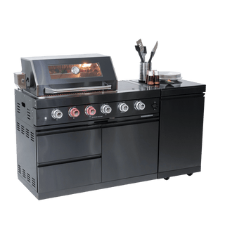 46" Outdoor Kitchen Grill Island with 4-Burner 72,000 BTU BBQ, Side Burner, Rotisserie & Granite Countertop