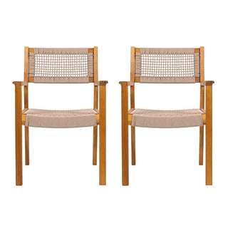 Stylish Acacia Wood And Rope Dining Chairs In Teak Finish (Set Of 2)