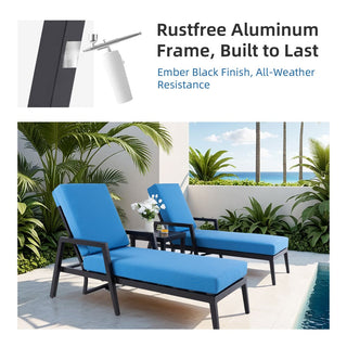 3-Piece Outdoor Aluminum Chaise Lounge Set – Adjustable Reclining Backrests, Wheels & Sunbrella® Cushions