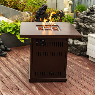 28" Propane Gas Fire Pit Table, 50000 BTU Square Steel Fire Pit for Outside Patio Deck Garden Courtyard-Brown