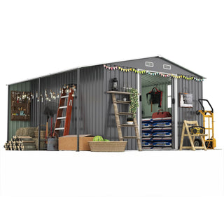 10x12 Ft Outdoor Storage Shed, Extra Large Metal Shed with Lockable Doors, Windows, Outside Steel Tiny House Ideal for Garden, Backyard, Patio Utility, Tool Storage, Chicken Coops