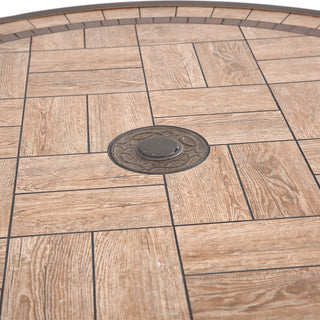 48-Inch Antique Bronze Round Tile-Top Patio Dining Table with Umbrella Hole