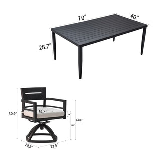 7-Piece Outdoor Patio Dining Set – 6 Swivel Rocker Chairs with Sunbrella Cushions & Aluminum Table with Umbrella Hole