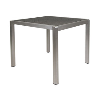35 Inch Square Outdoor Dining Table – Anodized Aluminum Frame with Wicker Top in Silver & Gray