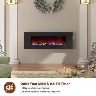 42/50/60/72 Inch Wall-Mounted Black Electric Fireplace Insert-5120 BTU with 2-Speaker Stereo Sound