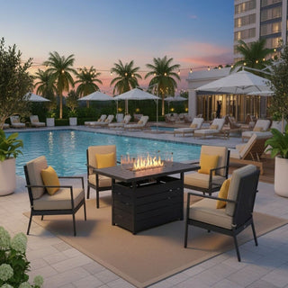 54.3 Inches Outdoor Patio White/Dark Grey/Black Aluminum Fire Pit Table, 50000 BTU CSA Certified Propane Gas Fire Pit, Rectangular Fire Table w/Stainless Burner, Lava Rock, Waterproof Cover