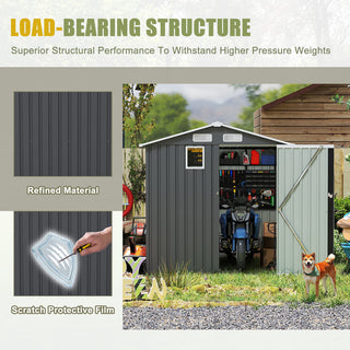 6x8 FT Outdoor Steel Storage Shed with Clear Window, Lockable Doors, Compact Metal Tool Shed for Garden, Backyard, Patio, Utility, and Bike Storage,Yellow/Grey