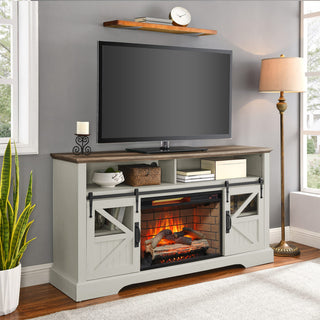 60 Inch Electric Fireplace Entertainment Center With Door Sensor-Dark Rustic Oak