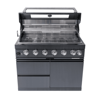 Mondawe 43-Inch 6-Burner 85,000 BTU Outdoor Kitchen Gas Grill Island with Infrared Rear Burner, Rotisserie Kit, Granite Countertop & Storage