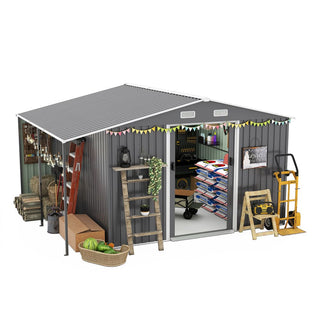 10x12 Ft Outdoor Storage Shed, Extra Large Metal Shed with Lockable Doors, Windows, Outside Steel Tiny House Ideal for Garden, Backyard, Patio Utility, Tool Storage, Chicken Coops