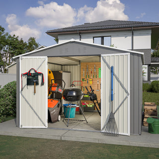 10 x 10 FT Outdoor Metal Storage Shed with Reinforced Frame, Lockable Double Doors, Heavy-Duty Garden Tool Shed for Backyard, Patio, Lawn & Outdoor Use
