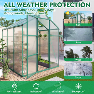Walk-In Polycarbonate Greenhouse with Raised Base & Anchor Kit – Heavy-Duty Aluminum Greenhouse for Outdoor Backyard, All Seasons