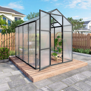 Walk-In Polycarbonate Greenhouse with Raised Base & Anchor Kit – Heavy-Duty Aluminum Greenhouse for Outdoor Backyard, All Seasons