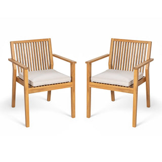 Patio Dining Chair Set of 2 - Sturdy Acacia Wood, Comfortable Waterproof Seating, 400 lbs Capacity