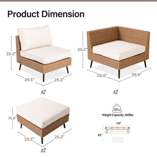 6-Piece Outdoor Sectional Sofa Set, PE Rattan Wicker Patio Conversation Set with Thick Cushions