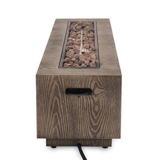 48" Outdoor 50,000 BTU Rectangular Iron Propane Fire Pit, Wood-Looking (Tank Cover not Included)
