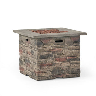 32'' STONE SQUARE MGO FIRE PIT W/ GREY TOP- 40,000 BTU