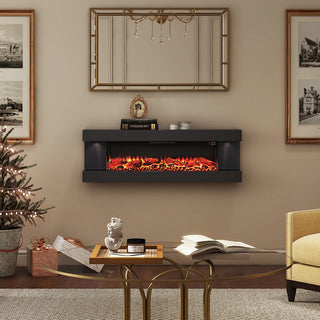 50"/60"/72" Wall-Mounted Electric Fireplace with Suspended LED Lighting, Modern Indoor Fireplace for Living Room