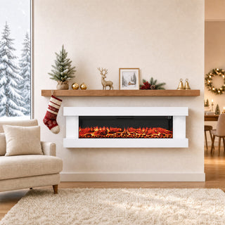 32"/50"/60"/72" Wall-Mounted Electric Fireplace with Suspended LED Lighting, Modern Indoor Fireplace for Living Room