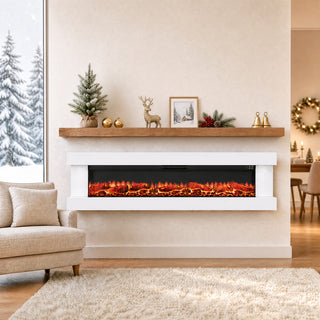 32"/50"/60"/72" Wall-Mounted Electric Fireplace with Suspended LED Lighting, Modern Indoor Fireplace for Living Room