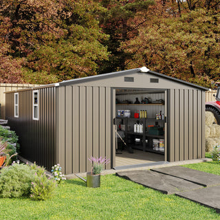 10x12 Ft Outdoor Steel Storage Shed with Dual Windows, Protective Coated Color Steel Panels & Spacious Utility Storage Design