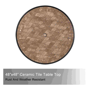 48 Inch Aluminum Round Patio Dining Table with Ceramic Tile Top & Umbrella Hole