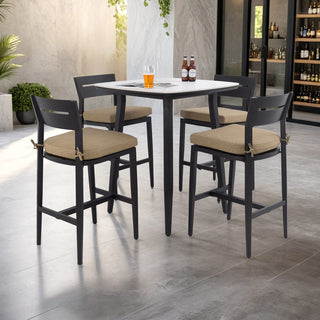 5-Piece Outdoor Patio Bar Set – 35.4" Marble-Style Sintered Stone Table & Aluminum Bar Stools with Sunbrella® Cushions