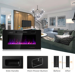 30/36/42/50/60-Inch Recessed Ultra Thin Electric Fireplace Heater with Glass Appearance