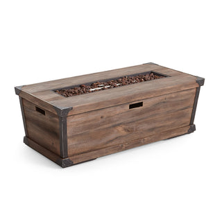 Outdoor Patio Concrete Fire table, Rectangle Gas Burning 56-Inch Fire Pit - 50,000 BTU, Wood Pattern Fire Table, Wood-Looking (Tank Cover not Included)