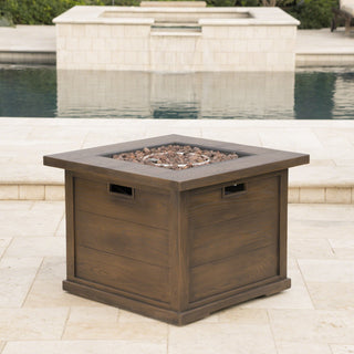 Outdoor Patio 24'' H x 32'' W Square Gas Burning MgO Fire Pit (Tank Inside), Wood-Looking - 40,000 BTU