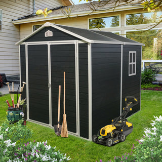 Resin Outdoor Storage Shed Kit, Weatherproof Backyard Organizer for Patio Furniture, Black