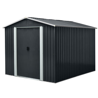 8x10FT Outdoor Metal Storage Shed with Foundation, Weather-Resistant Garden Tool House for Backyard & Patio