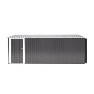 10×14 FT Heavy-Duty Metal Storage Shed with 3 Lockable Doors, 4 Vents & Sloped Roof – Outdoor Garden Tool Shed for Backyard, Patio & Lawn (Dark Grey)