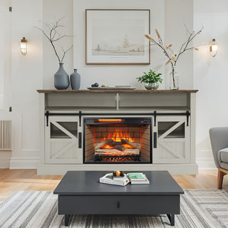 60 Inch Electric Fireplace Entertainment Center With Door Sensor-Dark Rustic Oak