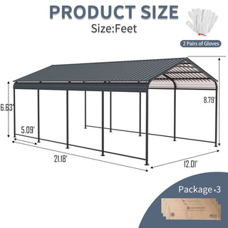 Heavy-Duty Metal Carport with Galvanized Steel Roof and Frame, All-Weather Outdoor Car Shelter Garage for Driveway, Cars, and Trucks