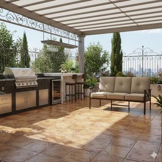 70 Inches All-Weather Metal 3-Seat Patio Sofa with Beige Cushions with Khaki Frame