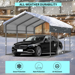 10x15/12x20 FT Heavy Duty Metal Carport with Galvanized Steel Roof and Reinforced Base for Cars, Boats & Trucks