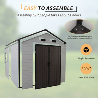 Outdoor Resin Storage Shed with Windows, Strong Aluminum Frame & Floor for Garden, Backyard Organization (White+Brown)