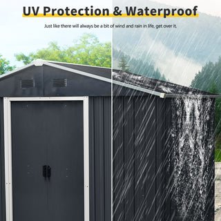8X4 FT Outdoor Metal Storage Shed with Sliding Door and Foundation, Weatherproof Garden Tool Organizer for Backyard & Patio